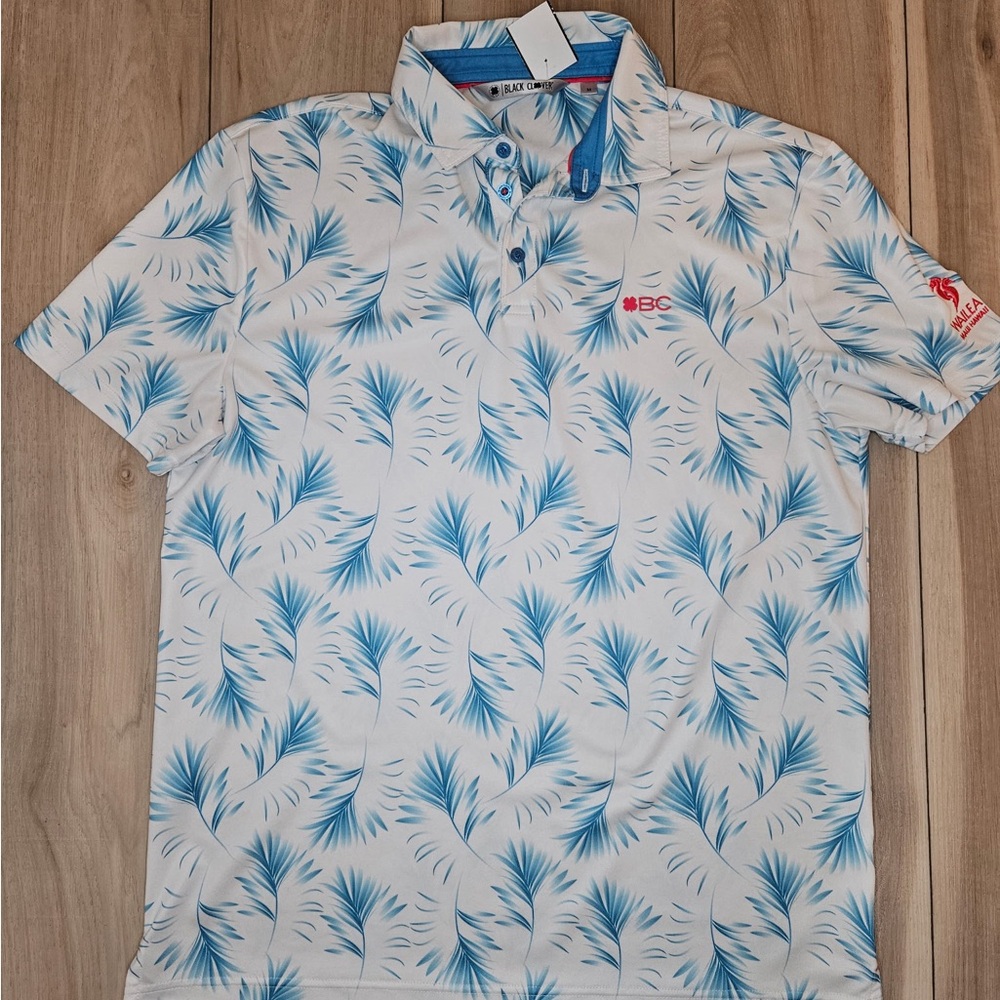 Black Clover Polo Shirt Men's Size Medium Golf Live Lucky White